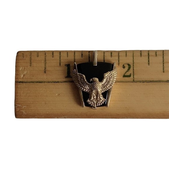 Sterling Gold Over FM 925 Signed FM Onyx Eagle Pendant - Picture 3 of 4